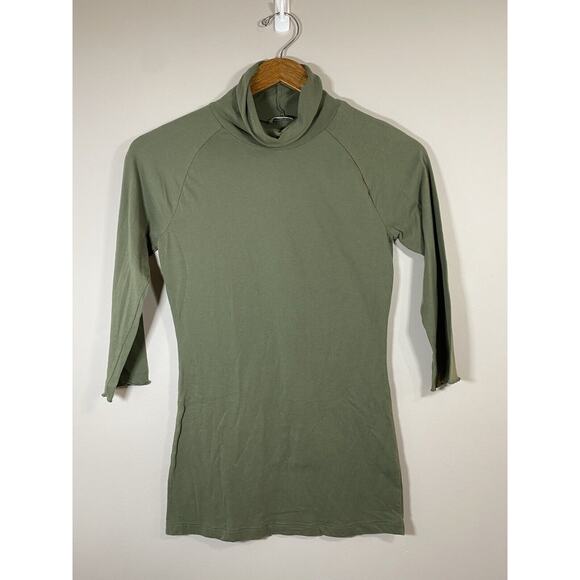 Free People Intimately Turtleneck Womens MEDIUM Green 3/4 Sleeve Embroidered Top - Picture 1 of 5